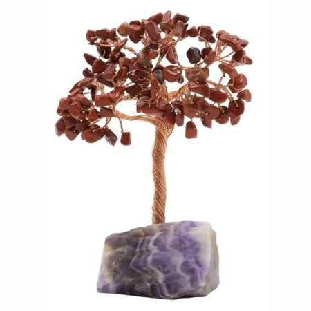 Arbre du bonheur 14 cm Jaspe Rouge Base améthyste