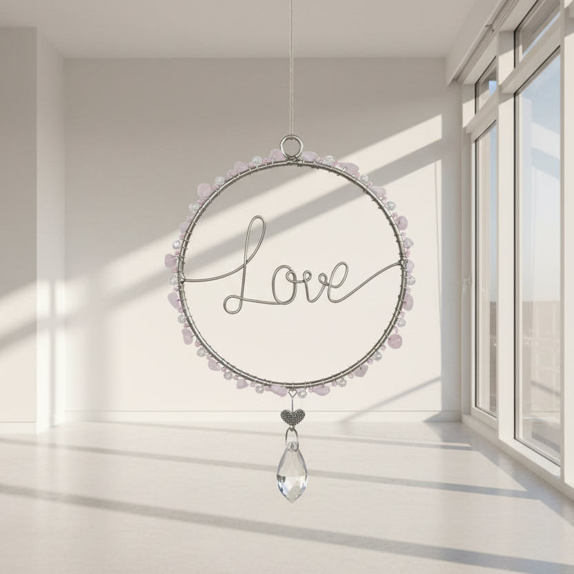 Attrape soleil Love Quartz rose coeur gauffré
