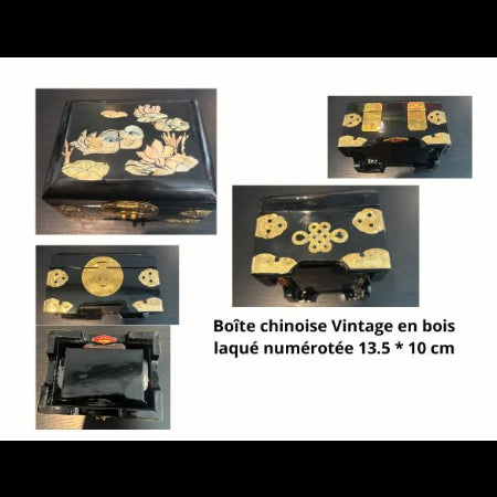 Boîte chinoise en bois laqué numérotée 13.5x10