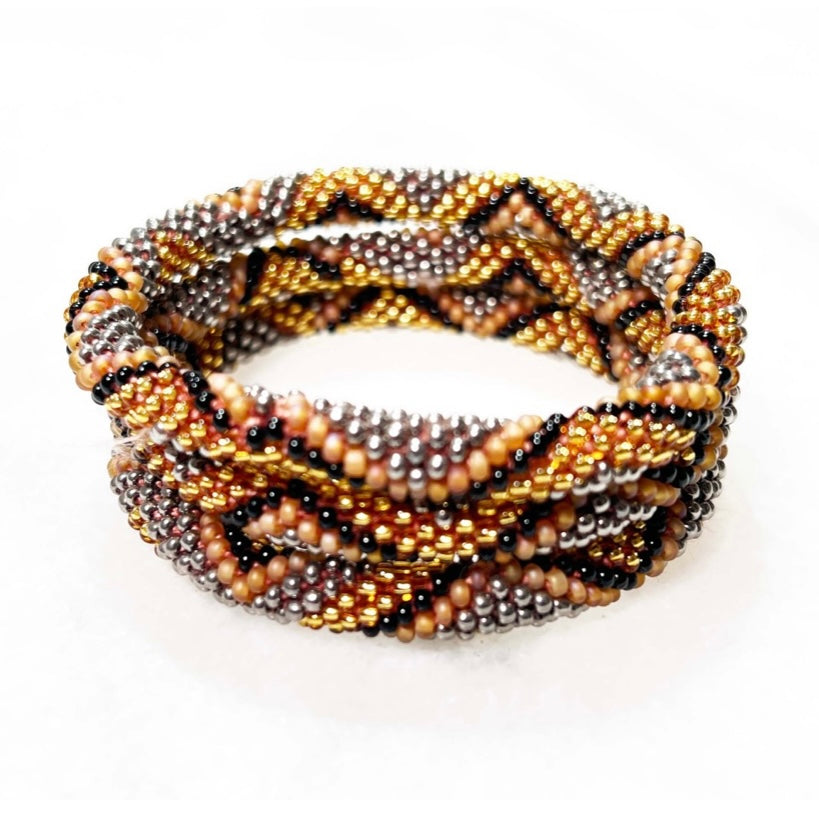 Bracelet népalais argent doré noir