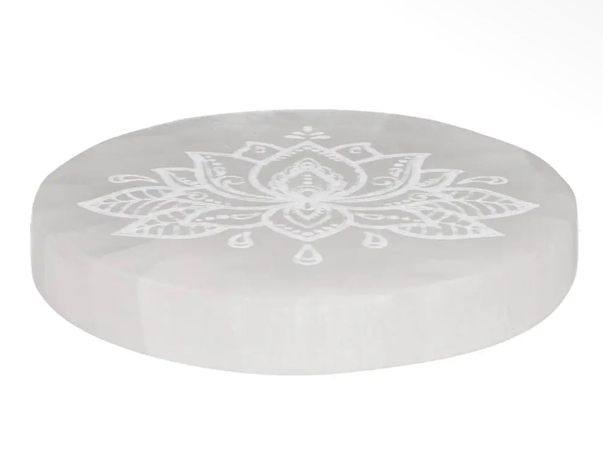 Plaque de sélénite Fleur de Lotus - 10 cm