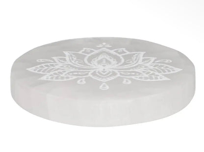 Plaque de sélénite Fleur de Lotus - 10 cm