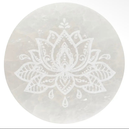 Plaque de sélénite Fleur de Lotus - 10 cm