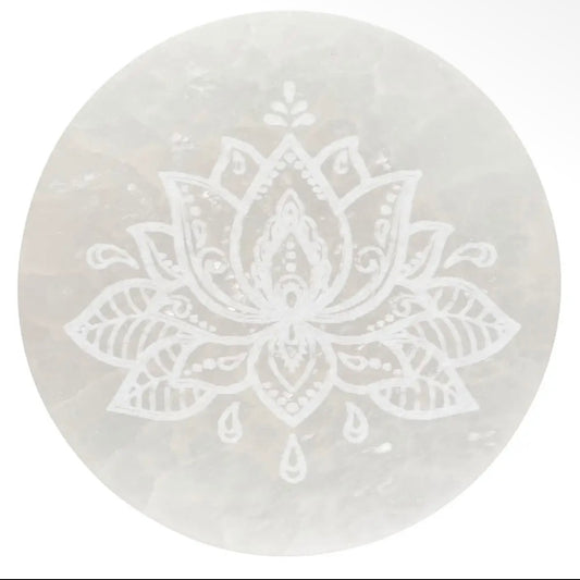 Plaque de sélénite Fleur de Lotus - 10 cm