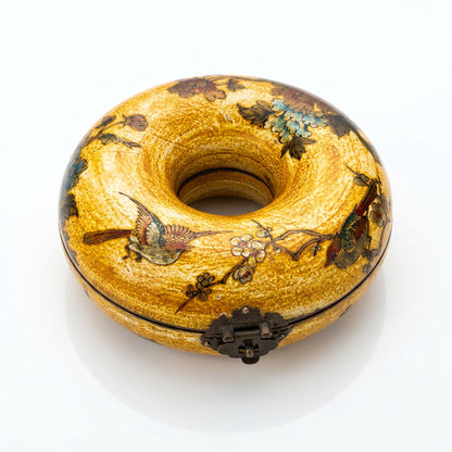 Boîte à bijoux chinoise vintage jaune - Couronne, 16,5 cm