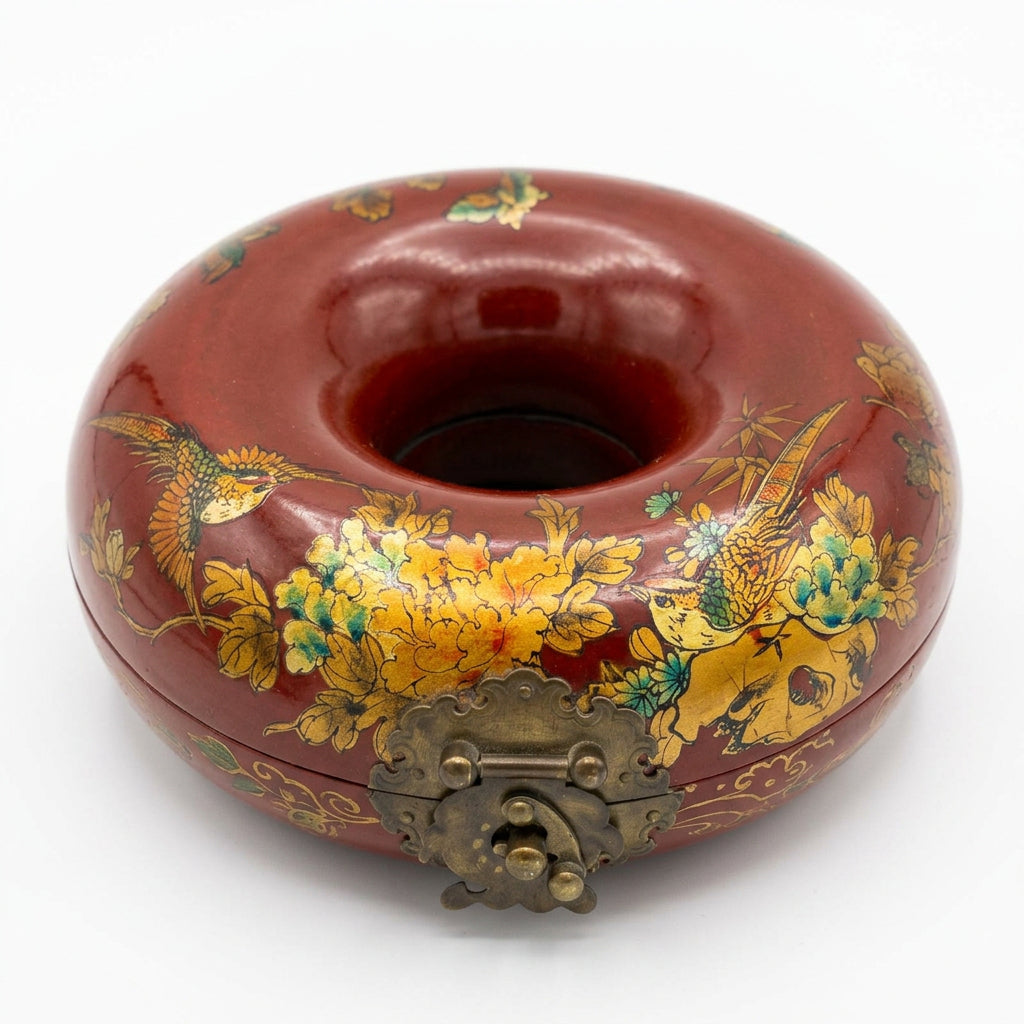 Boîte à bijoux chinoise vintage en couronne - Bois laqué, 13 cm
