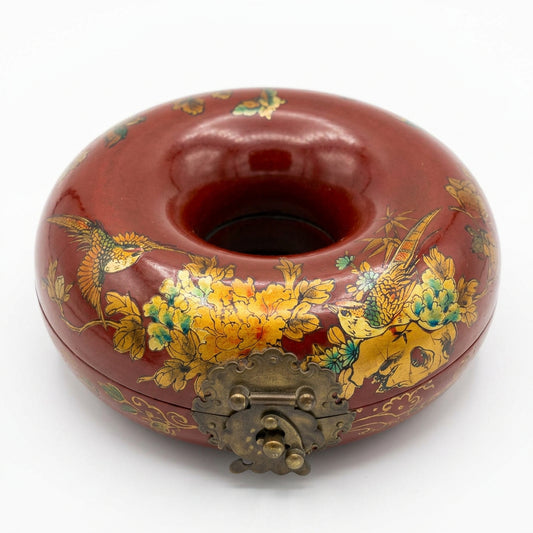 Boîte à bijoux chinoise vintage en couronne - Bois laqué, 13 cm
