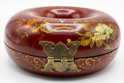 Boîte à bijoux chinoise vintage en couronne - Bois laqué, 13 cm