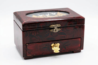 Boîte à bijoux musicale asiatique vintage - Bois laqué, 15 cm