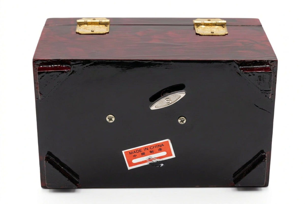 Boîte à bijoux musicale asiatique vintage - Bois laqué, 15 cm