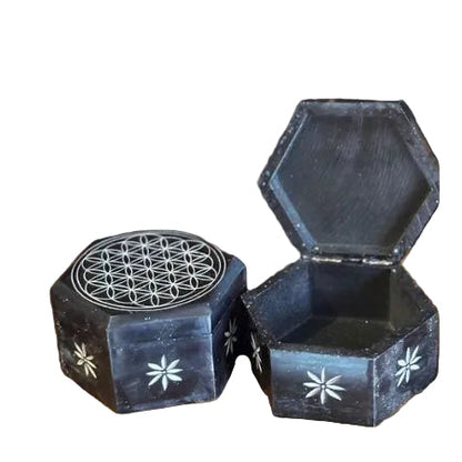 Boite a bijoux en pierre saponite Motif fleur de vie 2