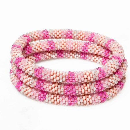 Bracelet nepalais 3 roses et blanc