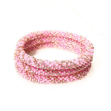 Bracelet nepalais rose et or